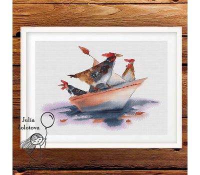 Funny Chicks in Boat Cross stitch patternFunny Chicks in Boat Cross stitch pattern