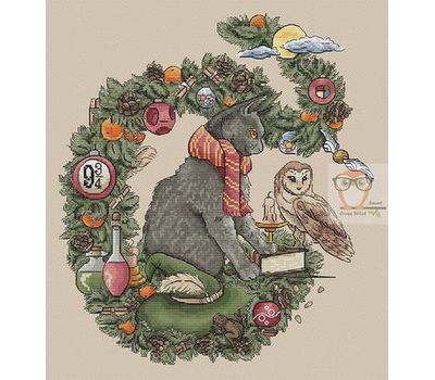 Hogwarts Cat Wreath 2 cross stitch chart