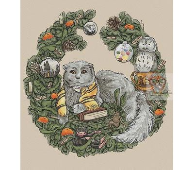 Hogwarts Cat Wreath cross stitch chart