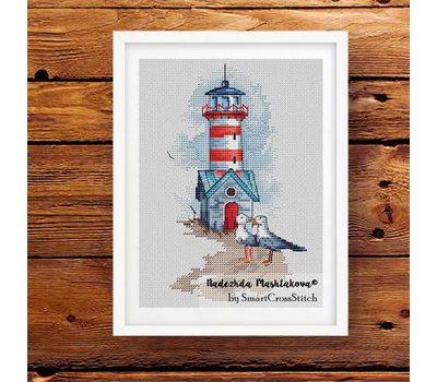 Lighthouse and Seagulls cross stitch pattern