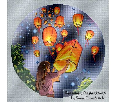 Sky lanterns round cross stitch chart