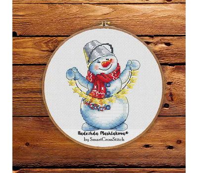 Snowman with a garland cross stitch pattern