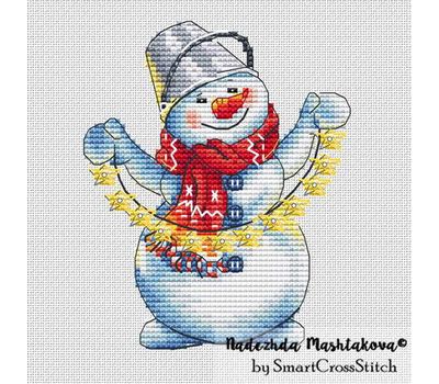 Snowman with a garland cross stitch chart