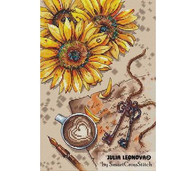 Sunflower and coffee cross stitch chart