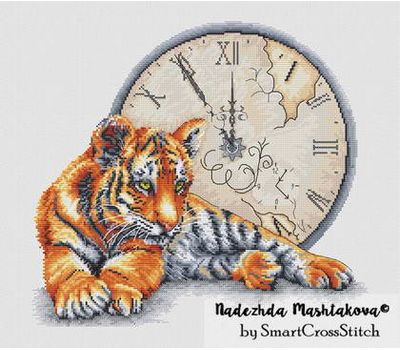 Tiger & Clock cross stitch chart