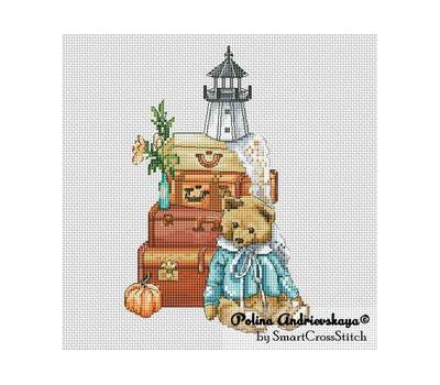 Teddy Bear with suitcases cross stitch