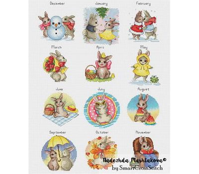 Bunnies Year Calendar cross stitch