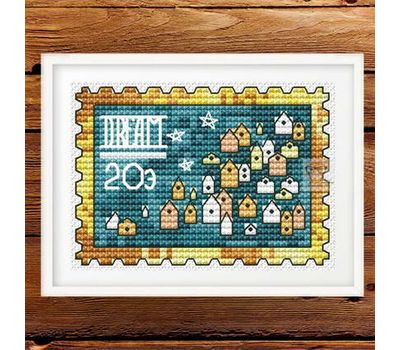 Stamp with houses cross stitch pattern