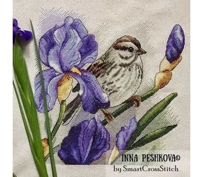 Irises and Bird cross stitch design