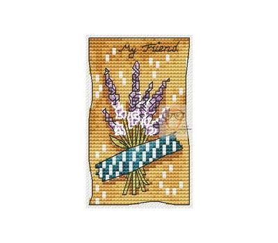 Stamp Card with lavender cross stitch