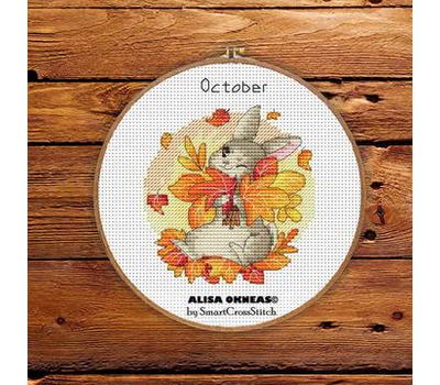 October - Bunnies Calendar cross stitch pattern