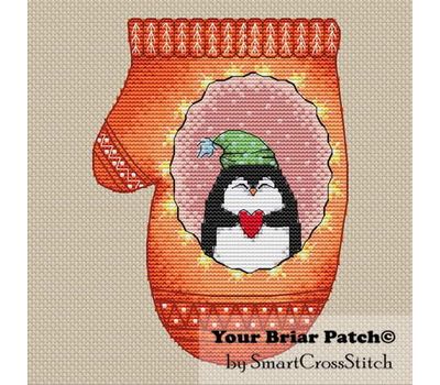 Xmas Penguin Mitten cross stitch design