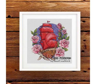 Ship and Roses cross stitch pattern