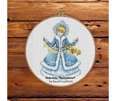 Snow Maiden with a garland cross stitch pattern
