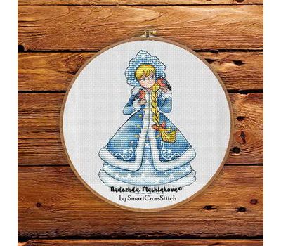Snow Maiden with bullfinches cross stitch pattern