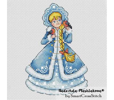 Snow Maiden with bullfinches cross stitch