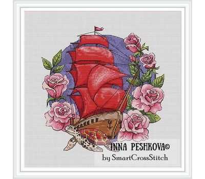 Ship and Roses cross stitch