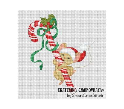 Xmas Mouse with Candy Free cross stitch chart