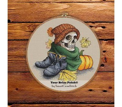 Autumn Skull Pumpkin and Boots cross stitch pattern