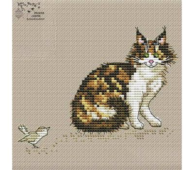 Cat and bird cross stitch pattern