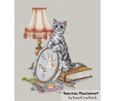 Cat with Embroidery Hoop cross stitch pattern