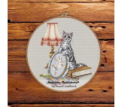 Cat with Embroidery Hoop cross stitch