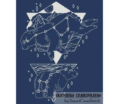 Bear Constellations Contour cross stitch pattern - blue fabric