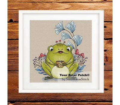 Frog with tea cross stitch