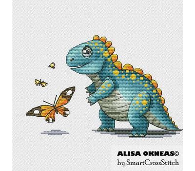 Little Dino and Butterfly cross stitch