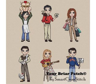 Friends Characters cross stitch patterns - Set of 6