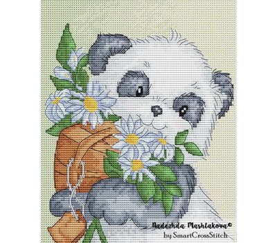 Panda with Gift Free cross stitch