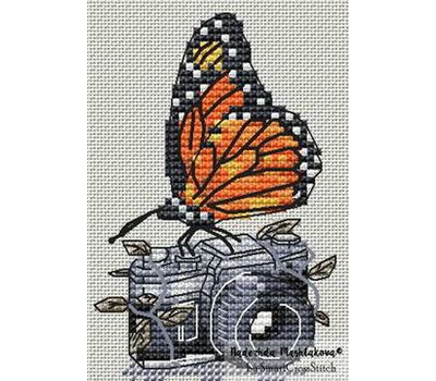 Camera and butterfly cross stitch pattern