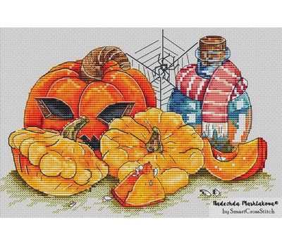Pumpkins, Spider & Magic Bottle Cross stitch