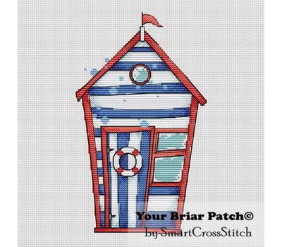 Blue-red Beach House cross stitch pattern