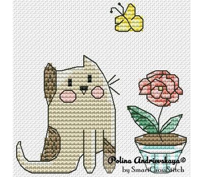 Cat with Flower cross stitch design