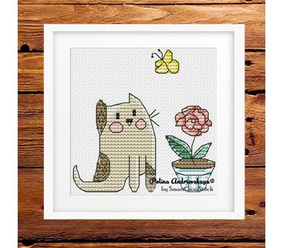 Cat with Flower cross stitch chart