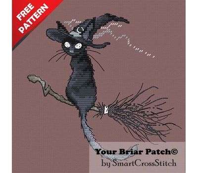 Witch Black Cat Free cross stitch pattern