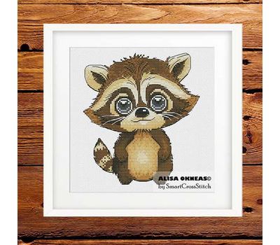 Cute Raccoon cross stitch pattern - brown