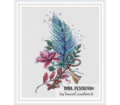 Feather, Flowers and Key cross stitch