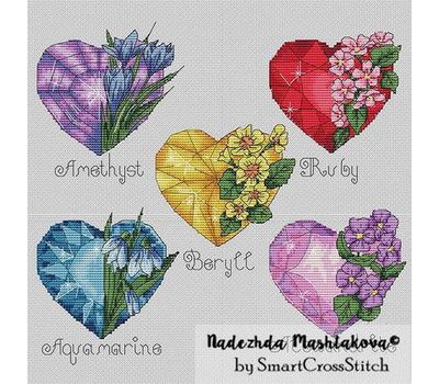 Flower Hearts - Set of 5 cross stitch patterns