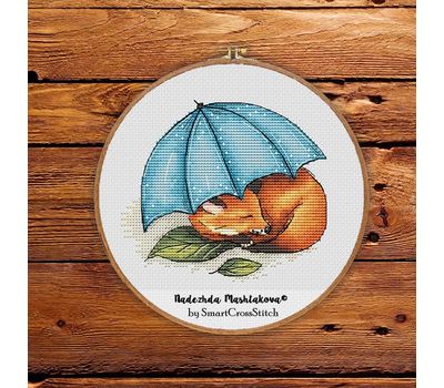 Fox under umbrella cross stitch pattern