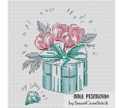 Gift Box with flowers free cross stitch pattern