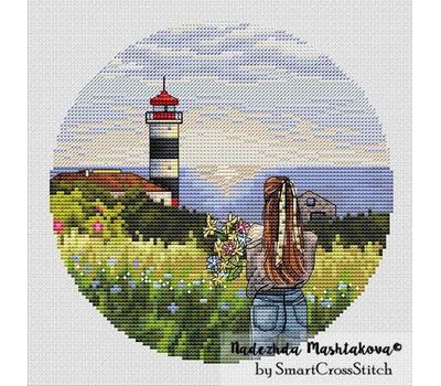 Lighthouse Travel girl cross stitch