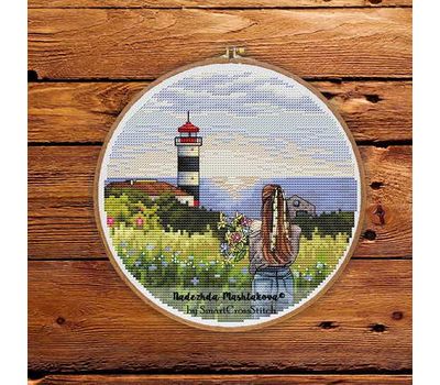 Lighthouse Travel girl cross stitch pattern
