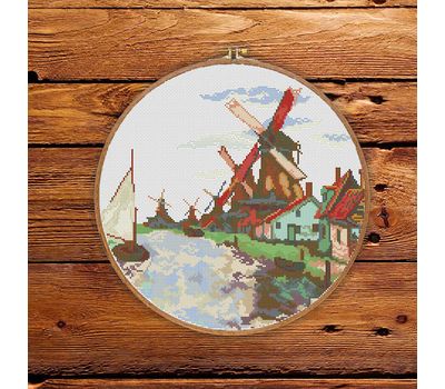 Windmills in Holland by Claude Monet cross stitch pattern