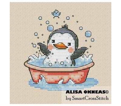 Penguin in Bath cross stitch