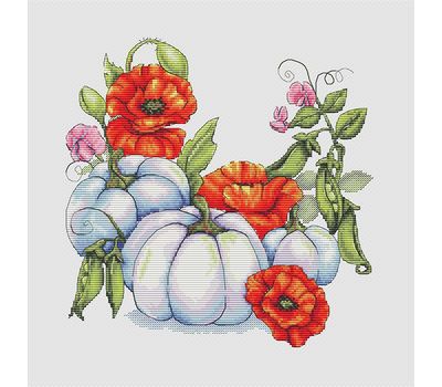Pumpkins with poppies cross stitch