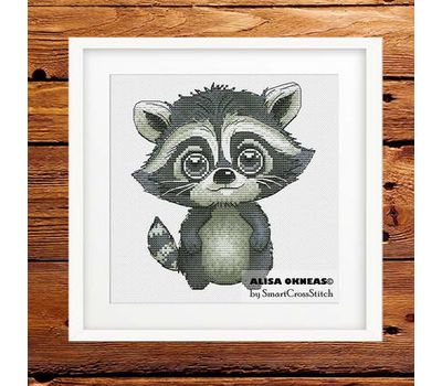 Cute Raccoon cross stitch pattern - grey