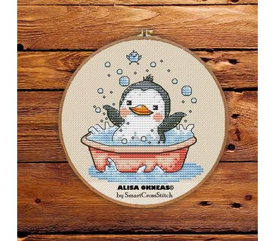 Penguin in Bath cross stitch pattern