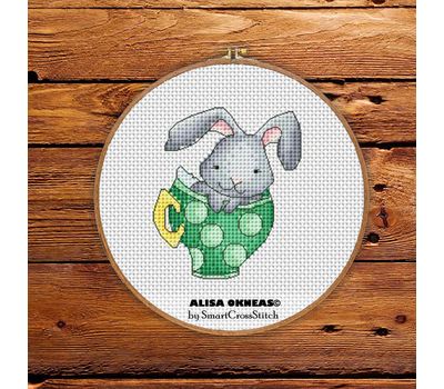 Bunny in tea cup cross stitch pattern